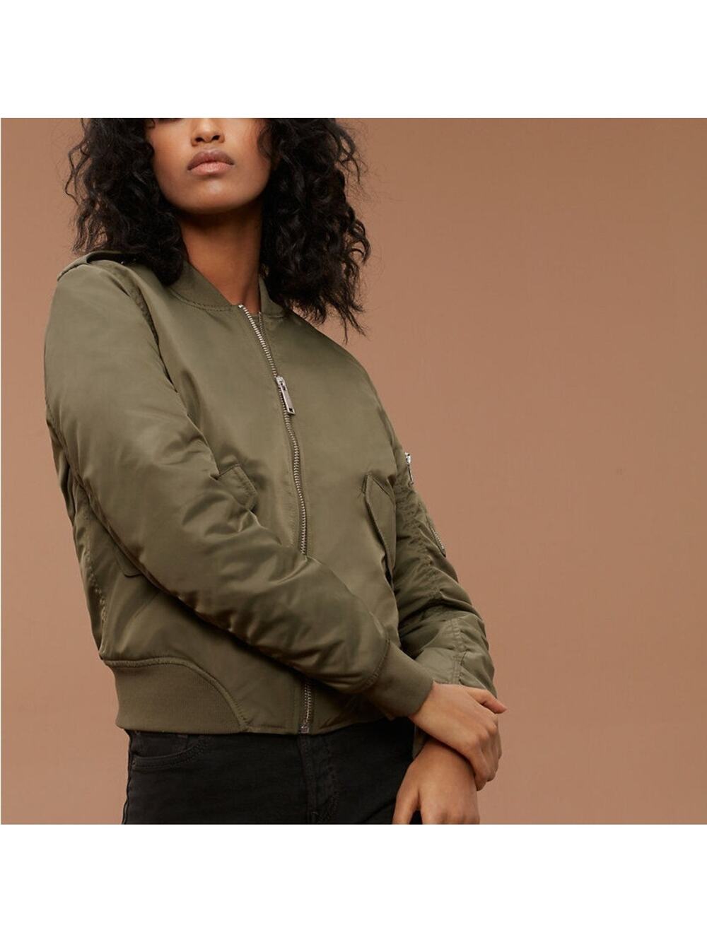 Aritzia The Group Babaton Satin Flight Bomber Jacket Womens XS Army Green
